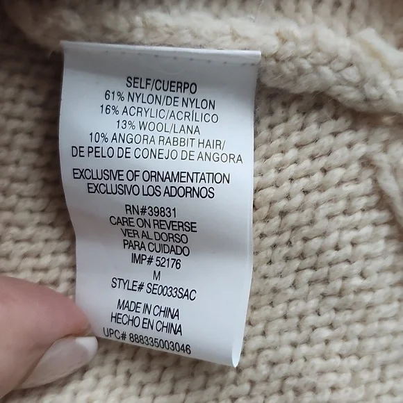 Sam Edelman Womens Sweater Long Sleeve Cream Wool Blend Side Slits. SZ Medium - Picture 9 of 13